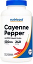 Cayenne Pepper 530mg, 240 Kapsulas - 40 000 siltuma vienības, bez lipekļa, bez GMO