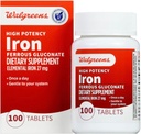 Walgreens High potencial Iron Ferrous Gluconate 27mg, tabletes, 100 ea