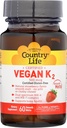 Valsts dzīve Vegan vitamīns K2, 500 μg, Dual Spectrum MK-4 un MK-7 komplekss, atbalsta kaulu un zobu veselību, 60 košļājamās tabletes, zemeņu uzliesmotājs
