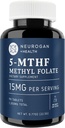 Neurogan L-5-MTHF metilfolāta papildinājums, 15 mg - aktīvās folijskābes Vegāns, bez glutēna un ne-GMO - atbalsta kognitīvo, sirds un asinsvadu un koka veselību - ražots ASV, 90 dienu piegādes