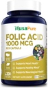 NusaPure Folijskābe 1000mkg 200 Veggie Caps (Ne-GMO, Veģetārs, nesatur lipekli)