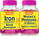 WellJā Iron+Vitamin C + Probiotikas Sievietes 10B KVV, Gumijas Bundle - Great Tasting, Vitamīnu Papildinājums, Bez lipekļa, Bez ĢMO, Košļājamā gumija