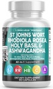 Tīrs Nutraceuticals Asinszāle Rhodiola Rosea Svētais Baziliks Ashwagandha - Garastāvokļa atbalsts sievietēm un vīriešiem ar vitamīnu C un melnajiem pipariem Extract - 90 Caps