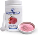 Dabiskais C vitamīns; Acerola Ķiršu dabiski audzēts pulveris 1 Lb (16 Oz - 453 Grams) - Izcelsme Nobela prēmijas ieguvējs Imūnās sistēmas pastiprinātājs, ne-GMO Visa pārtika C vitamīna papildinājums