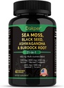 Sea Moss, Ashwagandha, Black Seed Oil Papildinājums, Vitamīns C & D3 ar Turmeric, Bladderwrack & Burdock Saknes, Dabīgs augu atbalsts vīriešiem un sievietēm 60 kapsulas, Diētiskās piedevas, iepakojumā 1