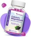 Augsta absorbcija Kalcija Gumijas, Bezcukura kalcija magnija papildinājums ar kālija vitamīnu D3 B0ne un zobu stiprums, Muskuļu funkcija - Vegāns, plūškoka Flavor 60 Cts