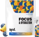 Zest Focus & Produktivity Energy Drink – Ananasu melleņu Tīra enerģija Pulvera paketes ar 100 mg kofeīna, L-Teanīna un 150 mg Alpha GPC Nootrops – Zema cukura Elektrolīti atmiņai – 14 Sticks