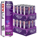 LIFEAID FITAID Enerģija Vīnogu AÇAI, 200mg Dabiskais kofeīns, Keto, Pirms-Workout Veiktspēja: BCAAs, Quercetin, Elektrolīti, Omega-3s, 15 Kalorijas, Paleo, Vegan & Gluten-Free,12-oz (iepakojums 24)