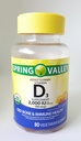 Spring Valley Adult Gummy Vitamīna D3 Papildinājums, 2000IU, 50mcg USDA Organic, 80 Veģetārie Gumijas