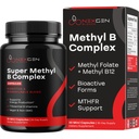 Metilēts B komplekss Vitamīnu papildinājums - Bioaktīvais metil B komplekss ar 5-MTHF Metilfolātu & B12 Metilkobalamīns smadzeņu sirds enerģijai un homocisteīna atbalstam - Super B vitamīna komplekss (30 skait.)