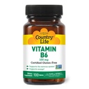 Country Life Vitamīns B-6, atbalsta enerģiju un nervu sistēmu, 100mg, 100 Vegan kapsulas, Certified Gluten Free, Certified Vegan, Certified Halal, Non-GMO Verified...