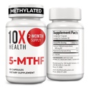 10X Veselības 5-MTHF metilfolāts - metilēts folikuls un magnijs smadzenēm, sirds veselībai, DNS un neiromediatora sintēzei - bioloģiski pieejams metilfolāta papildinājums - metilfolāta papildinājums 60 kapsulas