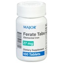 Major 27 mg Ferate Tabs - dzelzs glikonāts Elemental Dzelzs Diētiskā Papildinājums - 100 Skaits (1 iepakojums)