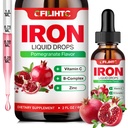 Šķidrā dzelzs Papildinājums sievietēm Vīriešiem un bērniem Multivitamīnu Dzelzs Pilieni ar Folātu, C vitamīns, B6, B12, Cinks anēmijai, Dzelzs deficīts, Asins Veidotājs, Enerģija - Dabas Granātābolu Flavor, Vegan 2 Fl Oz