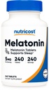 Nutricost Melatonin 5mg, 240 Tabletes - 5mg Per apkalpo, ne-GMO, bez lipekļa