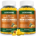 2 Iepakojums Vegan 100MG Dzelzs papildinājums Gumijas sievietēm un vīriešiem - ar C vitamīnu, A, B pieaugušajiem un bērniem - Enerģijas atbalsts dzelzs deficītu, anēmija - Ananasu Flavor (120 Ct)