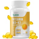 D3 vitamīna K2 papildinājums ar MCT eļļu, D3 vitamīns 5000 SV un K2 100 μg Softgel, Kaulu un sirds veselības atbalsta papildinājums, bez lipekļa - 90 grāfs Softgels