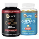 Qunol CoQ10 100mg Softgels, 3X labāka absorbcija, 4 mēnešu piegādes, 120 grāvis + zivju eļļa Omega 3 Mini Softgels, 1000mg Omega 3 EPA + DHA, 3 mēnešu piegādes, 180 grāvis