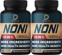 10in1 Noni kapsulas - 4 mēnešu piegādes ar plūškoka, Boswellia, Turmeric, Ginger & More - Atbalsts Muskuļi, Locītavas, Gremošanas un Imūnās - 2 iepakojumi pa 60 Vegan kapsulām, bez GMO un lipekļa