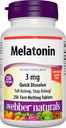 Webber Naturals Melatonīns 3 mg, Easy Dissolve, 250 tabletes, 100% bez zāļu lietošanas Miega līdzeklis pieaugušajiem, bez lipekļa, bez GMO, piemērots veģetāriešiem