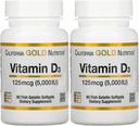 D3 vitamīna papildinājums pēc California Gold Nutrition - atbalsts veseliem kauliem un zobiem - Imūnsistēmas atbalsts - bez lipekļa, ne- GMO - 125 μg (5 000 SV) - 2 iepakojumā 90 zivju Želatīns Softgels Katrs