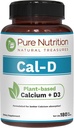 Pure Nutrition Cal D - augu izcelsmes kalcijs ar VIT D3 K2 & Magnijs - - 180 Tabs -- 500mg Vegan Kalcijs uz vienu Kalcijs Kalcijs uz vienu Kalcijs Kalcijs uz kaulu veselību