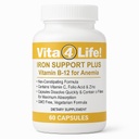 Vita4Life!® Iron Support Plus - 40mg Dzelzs ar C vitamīnu, B-12, Folijskābe un cinks - 60 kapsulas - Bezkontakta formula sarkano asins šūnu atbalstam un enerģijai - Veģetārs un bez ĢMO