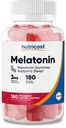 Nutricost Melatonīns 3mg, 180 Gumijas, zemeņu aromatizēts - bez lipekļa, ne-GMO, nav Corn Syrup