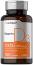 Horbäach vitamīns D3 1000IU (25mcg) Softgels - 180 Grāfis - Augstas potences formula - Bez GMO un lipekļa piedevas