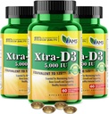 America Medic & Science Xtra D3 D vitamīns 5 000 SV (125 μg) Holekalciferols Papildinājums vīriešiem un sievietēm (180Viegla norīšana Softgelsa) 3pack