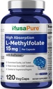NusaPure L Metilfolāts 15 mg, 120 Veggie kapsulas, bioperīns