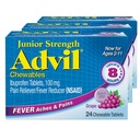 Advil Junior Strength Košļājamās Ibuprofēns Sāpes Reliver un drudzis Samazinātājs, Bērnu Ibuprofēns sāpju atvieglošanai, Vīnogu - 24 tabletes (3. iepakojums)