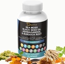 Sea Moss 3000mg Black Seed Oil 2000mg Ashwagandha 1000mg Turmeric 1000mg Bladderwrack 1000mg Burdock 1000mg & vitamīns C & D3 ar Elderberry Manuka Dandelion Yellow Dock Joda hlorofila ACV