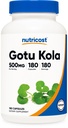 Nutricost Gotu Kola 500 MG, 180 kapsulas - Veģetārās kapsulas bez lipekļa, ne- GMO