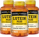 MASON NATURAL Lutein Plus ar Zeaxanthin, Acu veselības un redzes atbalsta papildinājums, vitamīni A, C, E, cinks un varš, 60 tabletes (3. iepakojums)