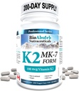 Bioabsorbents K2 vitamīns MK-7 Veidlapas papildinājums. 100 μg. 200 dienu iepakojums (200 Veggie kapsulas).