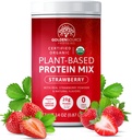 Zemeņu - augu izcelsmes olbaltumvielu pulveris, olbaltumvielu maisījums, olbaltumvielu pulveris ar vitamīniem un minerālvielām, 20g olbaltumvielu, un Complete aminoskābes profils, vegan olbaltumvielu pulveris