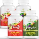 2000 MG augļu un dārzeņu piedevas, dabiskā bilance virs 35+ augļi un dārzeņi, 100% visa pārtika Superfoods Augļi un dārzeņi, enerģijas bilance, bezcukura, vegāna, 240 tabletes