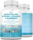 Quercetin 1000mg Cinka 50mg C vitamīns 1000mg D vitamīns 5000IU Imūnsistēmas atbalsta papildinājums ar Echinacea Ginger Bromelain Sea Moss Ķiploki Nattle Vegan kapsulas vīriešiem un sievietēm,60 Skaits ASV