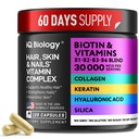 Biotīns matu augšanai Sievietes un vīrieši ar keratīnu, kolagēna komplekss 30000 μg – Kapsulas matu izkrišanai un biezākam biezumam – āda un nagi Vitamīni, biotīns 10000mkg un kolagēna piedevas - 120 tabletes