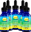 Šķidrs vitamīns D3 K2 Drops 5000 SV - Vegan, No Garša, No Odor, Bez sojas, Bez lipekļa, Ne-GMO, 1000 SV pilienā, Palielina enerģijas līmeni un Imūnsistēmu, Atbalsta sirds veselību (5 iepakojums)