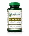 Green Organic papildinājumi (Pack-1) vitamīns B12 un folijskābe, 1000mcg, 90 VCaps, roku Made, Vegan, ne-ĢMO, atbalsta darbību nervu sistēmas, un integritāti ādas, matu un aknu