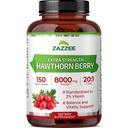 Zazzee Extra Strength Hawthorn Berry 20:1 ekstrakts, 8000 mg stiprums, 2% Vitexin, 150 Vegan kapsulas, 5 mēnešu piegādes, koncentrēts un standartizēts potents 20X ekstrakts, ne-GMO un All-Natural