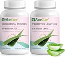 AloeCure Daily Probiotics 10 miljardi KVV gremošanas atbalstam 8 celmi, 6 Prebiotikas un enzīmi - Gremošanas papildinājums ar Bromelain sievietēm un vīriešiem - Gut atbalsts, Gremošanas atvieglojums, 30 Caps x 2btls
