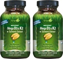 Irwin Naturals High potencie Mega D3 & K2 + Turmeric ekstrakts Veseliem kauliem, Imūnfunkcija & Pozitīvs garastāvoklis - Uzlabota absorbcija ar magniju, kurkuma, bambusa un omega eļļu - 60 Šķidrie softgeli