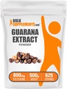 BulkSupplements.com Guarana Extract Powder - Dabīgs kofeīna papildinājums, no Guarana Seed, Guarana Powder - Gluten Free, 800mg per Serving, 500g (1,1 mārciņas) (1. iepakojums)