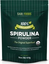 Organiskais Spirulīna pulveris (16. augs): dabiski vegāns, izejmateriāli Folāts, vitamīns B12, dzelzs, omega taukskābes, GLA, beta karotīns, hlorofils, aminoskābes
