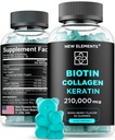 Biotin Gummies ar keratīna un kolagēna peptīdi - Advanced Papildinājums matu augšanas ārstēšanai vīriešiem un sievietēm Matu ādas un nagus Vitamīni – Biotin 10000mcg 