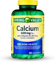 Spring-Valley kalcija papildinājums-Kalcijs 600 mg ar vitamīnu d3 spēcīgāku kaulu veselību-250 tabletes