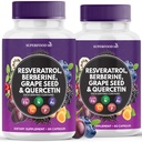 Resveratrol Berberīna vīnogu sēklu ekstrakts Quercetin - Polifenola papildinājums ar Noni ekstraktu, N-Acetyl Cysteine, Acai ekstrakts - izgatavots ASV - 120 kapsulas